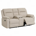 Kremowa sofa dwuosobowa rozk?adana z uchwytami na kubki, tkanina