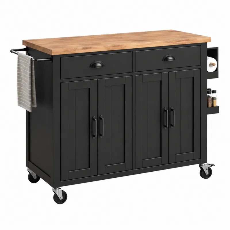 Kuchenny w¨®zek czarny z blatem z drewna sosnowego 12