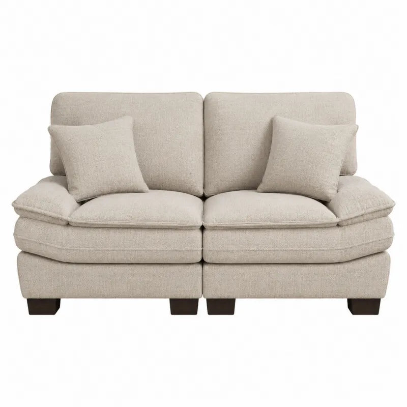 Dwuosobowa sofa z tkaniny lnianej w kolorze be?owym, 150 cm x 85