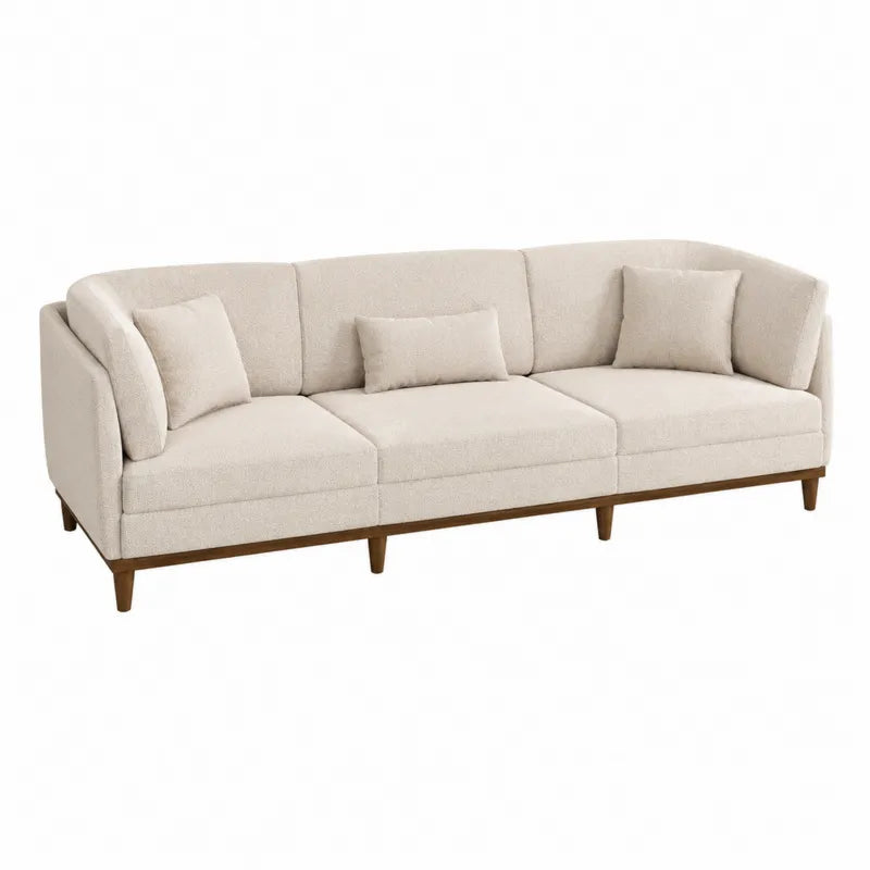 Sofa modu?owa z tkaniny boucl¨¦ z drewnianymi nog
