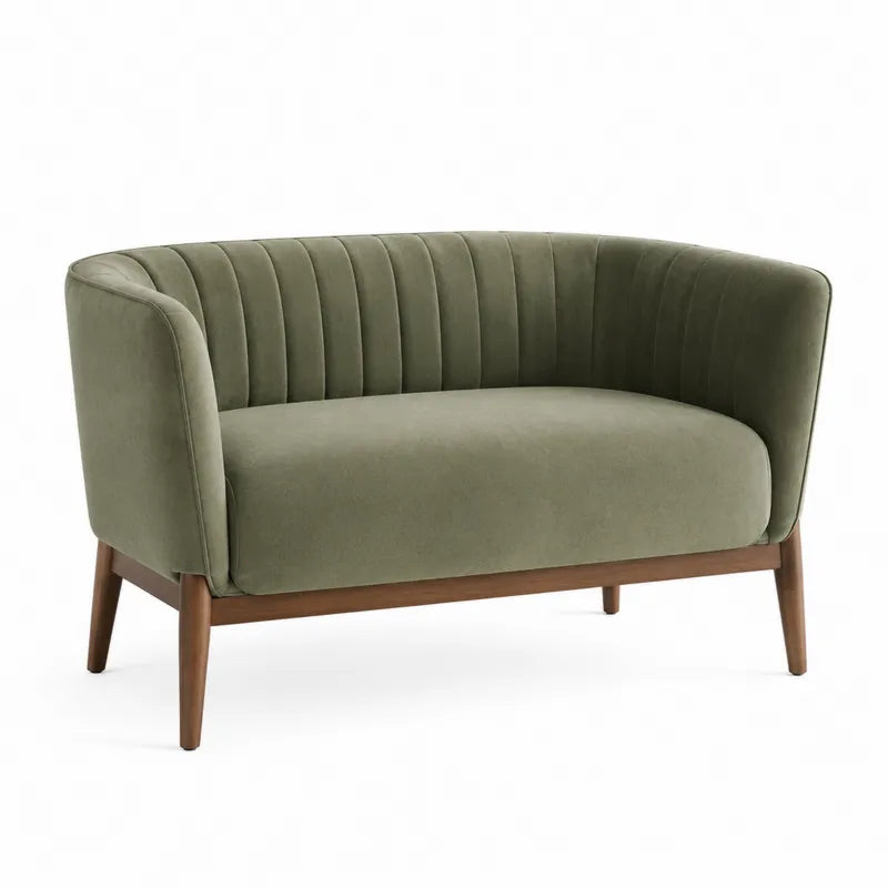 Sofa dwuosobowa zielona welwetowa z drew