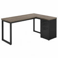 Biurko naro?ne L-kszta?tne czarne metal/MDF 140x120x75 cm z