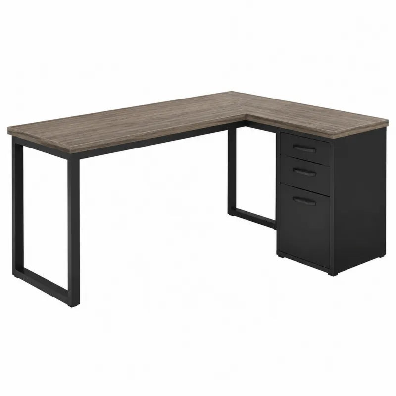 Biurko naro?ne L-kszta?tne czarne metal/MDF 140x120x75 cm z